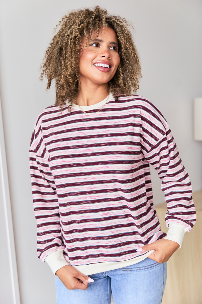 Stevie Pink And Purple Stripe Crewneck Sweater FINAL SALE