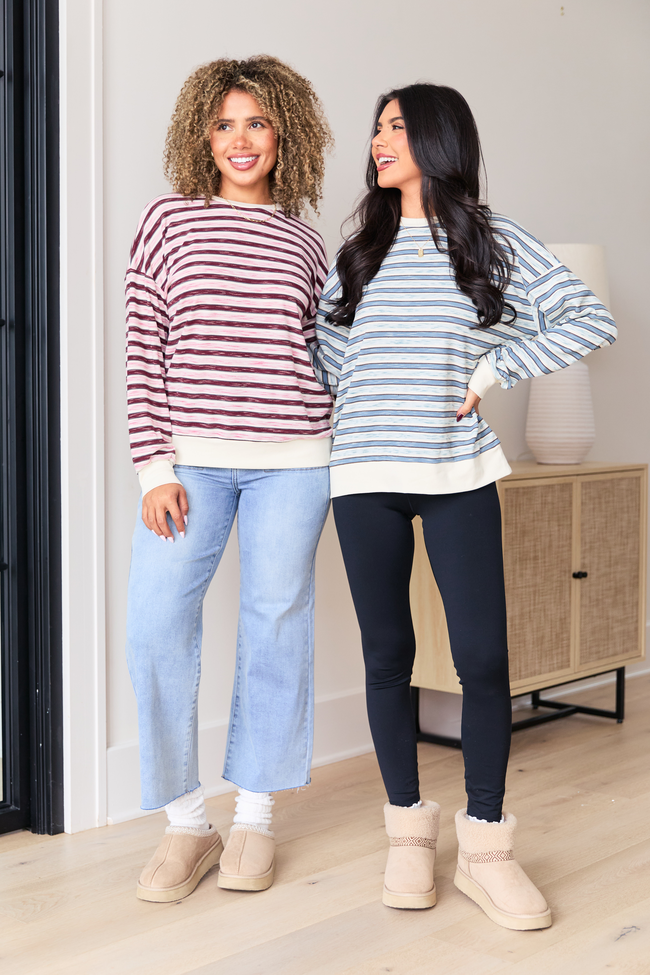 Stevie Pink And Purple Stripe Crewneck Sweater FINAL SALE