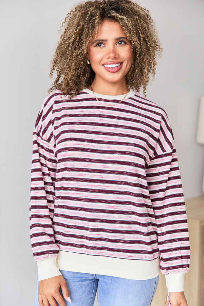 Stevie Pink And Purple Stripe Crewneck Sweater FINAL SALE