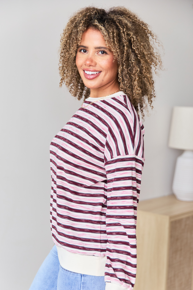 Stevie Pink And Purple Stripe Crewneck Sweater FINAL SALE
