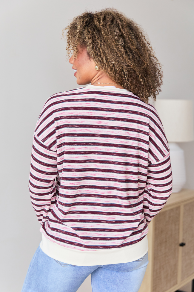 Stevie Pink And Purple Stripe Crewneck Sweater FINAL SALE