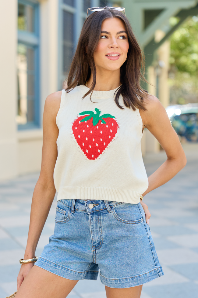 Strawberry Cropped Sweater Tank FINAL SALE