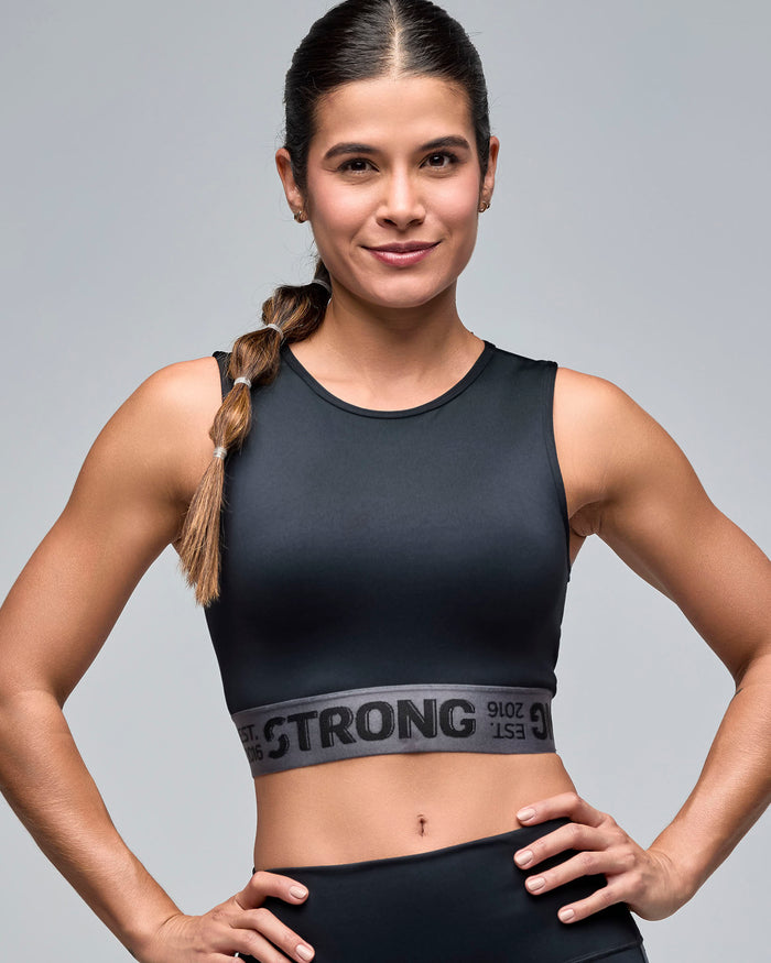 Bold Black # STRONG iD Crop Tank With Elastic Waistband