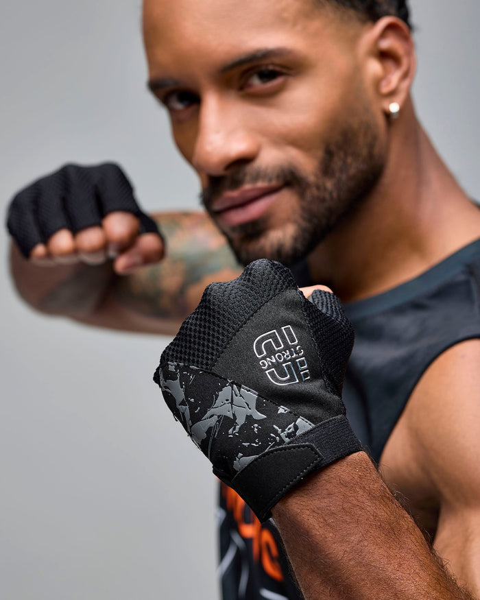 Bold Black # STRONG iD Fingerless Gloves