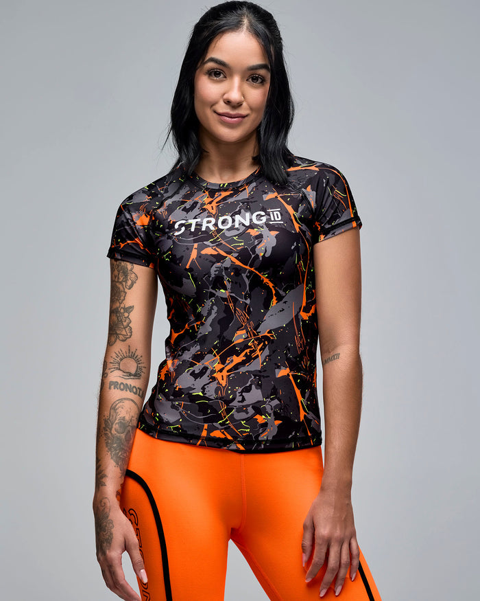 Black/Orange # STRONG iD Fitted Raglan Cap Sleeve Top