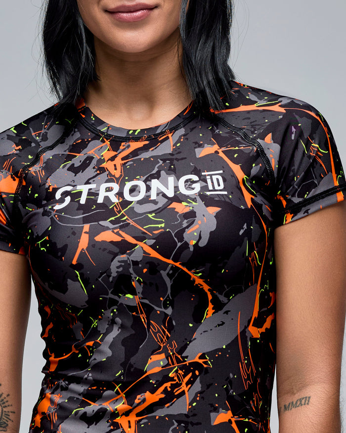 Black/Orange # STRONG iD Fitted Raglan Cap Sleeve Top