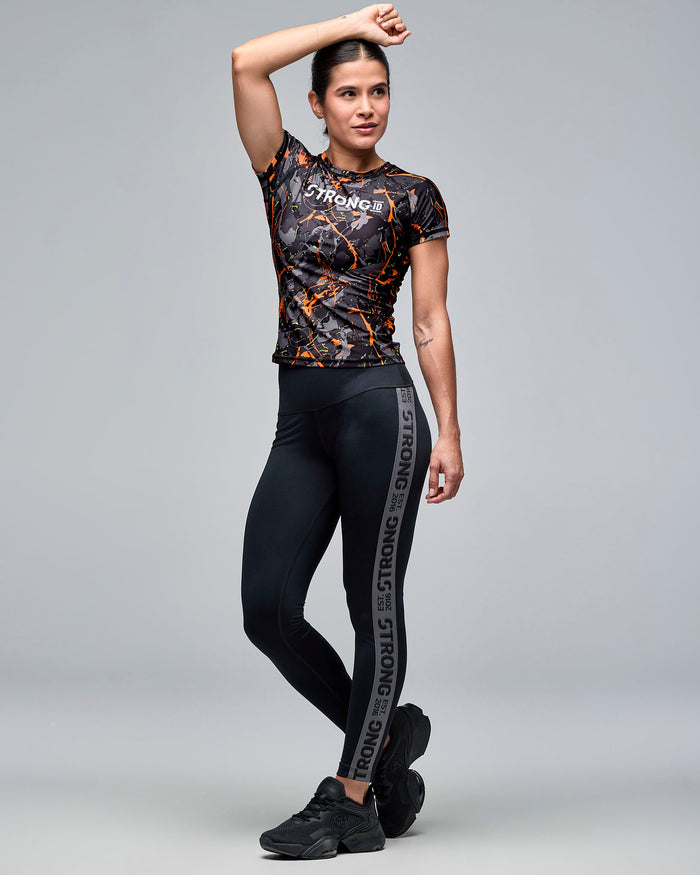 Black/Orange # STRONG iD Fitted Raglan Cap Sleeve Top