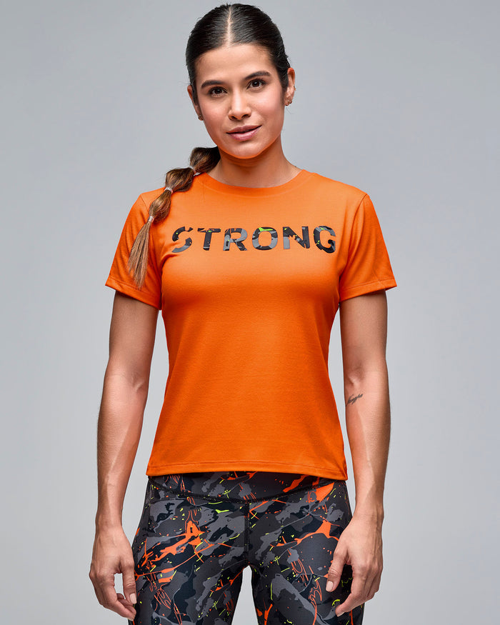 Orange # STRONG iD Fitted Short Sleeve Top - Orange