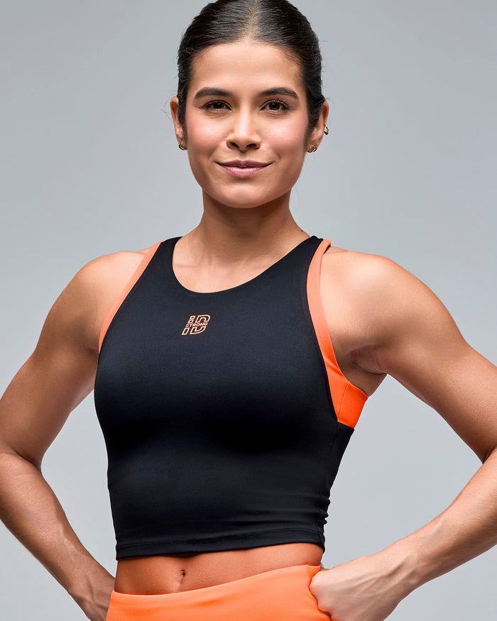 Bold Black # STRONG iD High Neck Racerback Tank With Shelf Bra