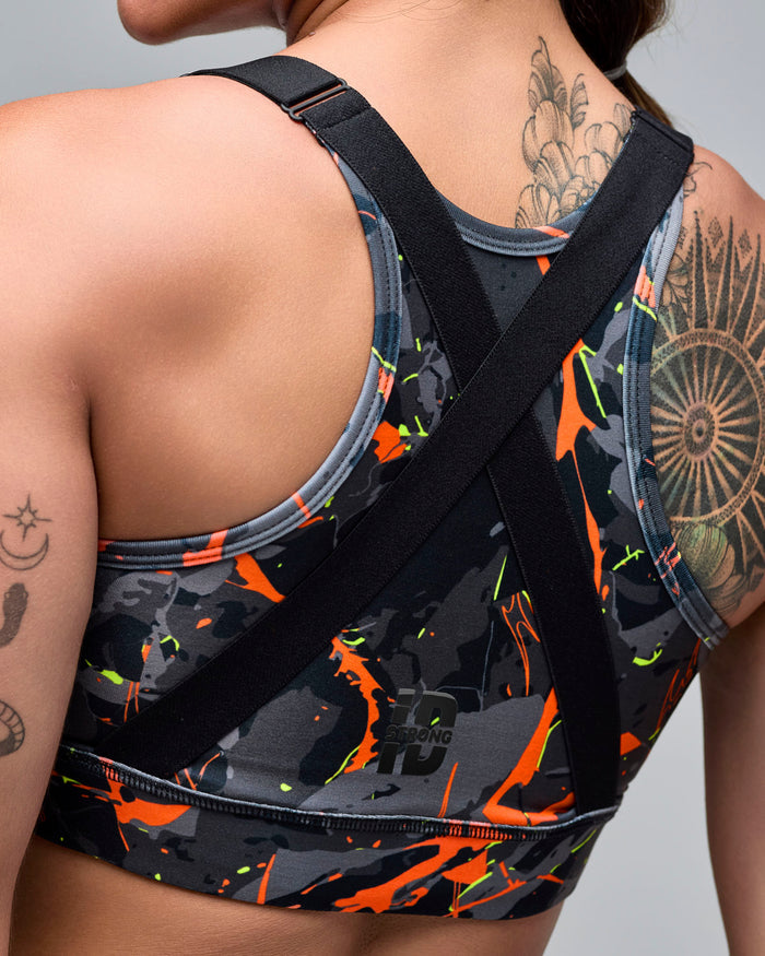Black/Orange # STRONG iD Scoop Neck Adjustable Cross Back Bra