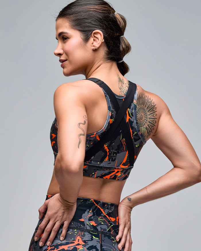 Black/Orange # STRONG iD Scoop Neck Adjustable Cross Back Bra