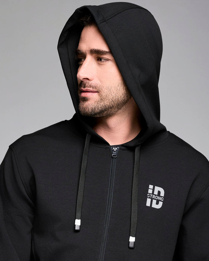 Bold Black # Strong iD Zip-Up Hoodie