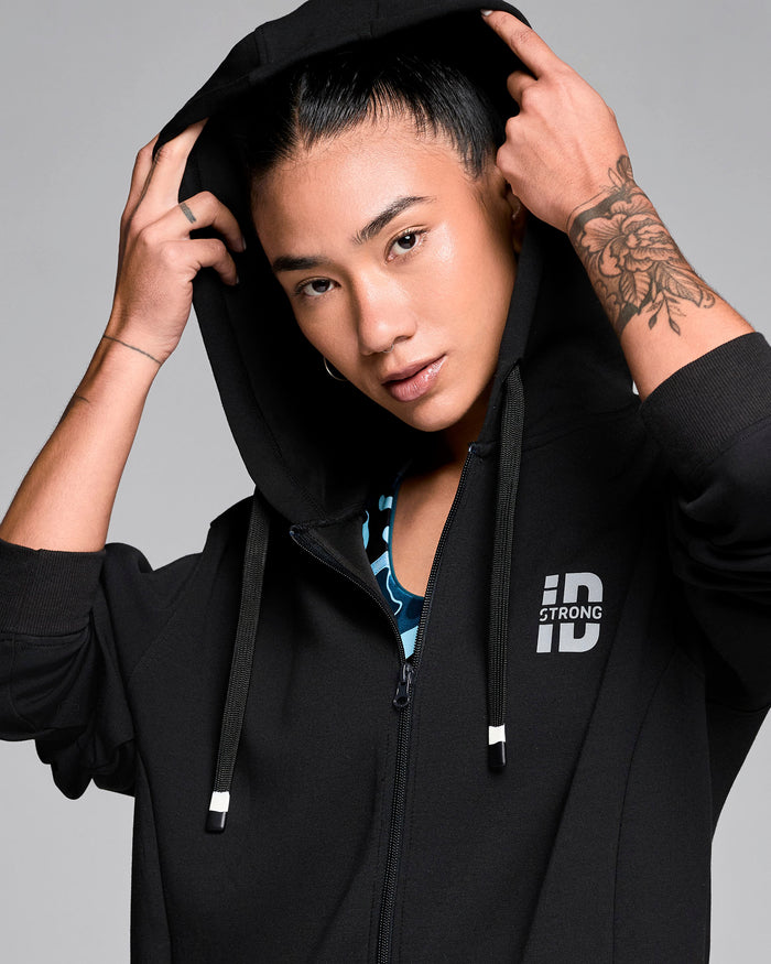 Bold Black # Strong iD Zip-Up Hoodie