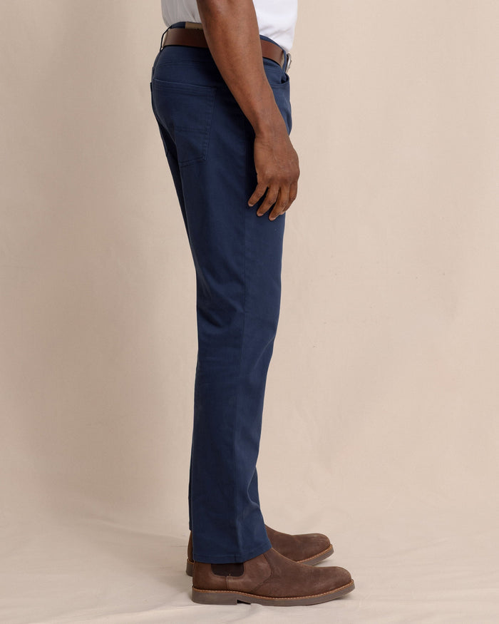 The side view of the Southern Tide Sullivan Five Pocket Pant in Dress Blue by Southern Tide - Dress Blue