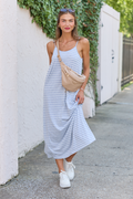 Summertime's Close Striped Midi Knit Dress Grey