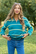 Sunday Stripe Club Blue And Green Quarter Zip
