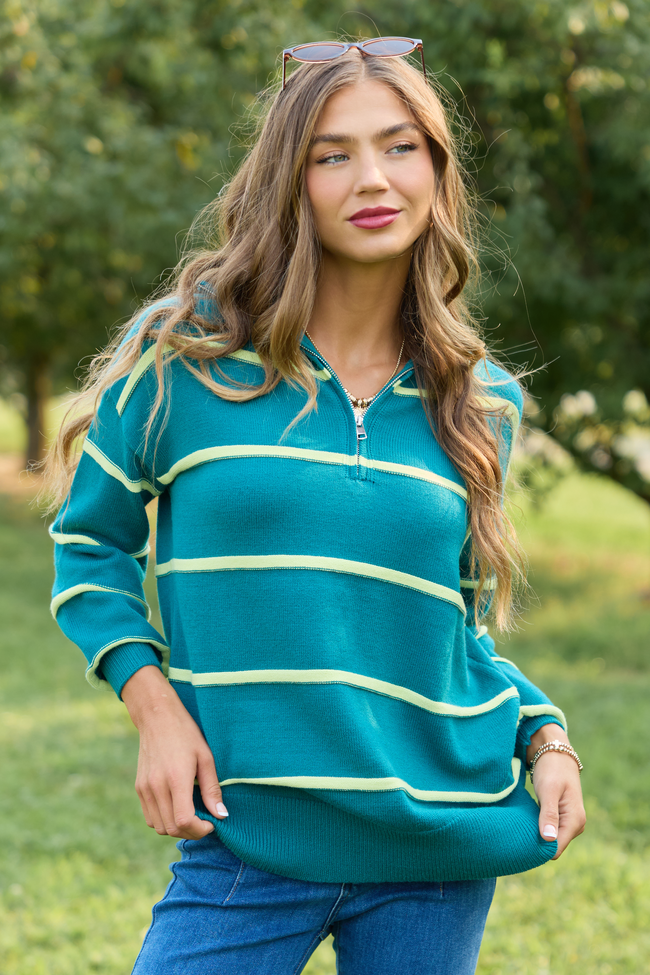 Sunday Stripe Club Blue And Green Quarter Zip