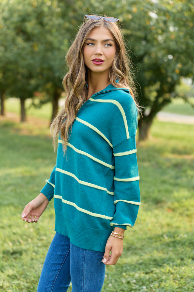 Sunday Stripe Club Blue And Green Quarter Zip