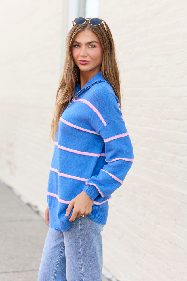 Sunday Stripe Club Blue And Pink Quarter Zip