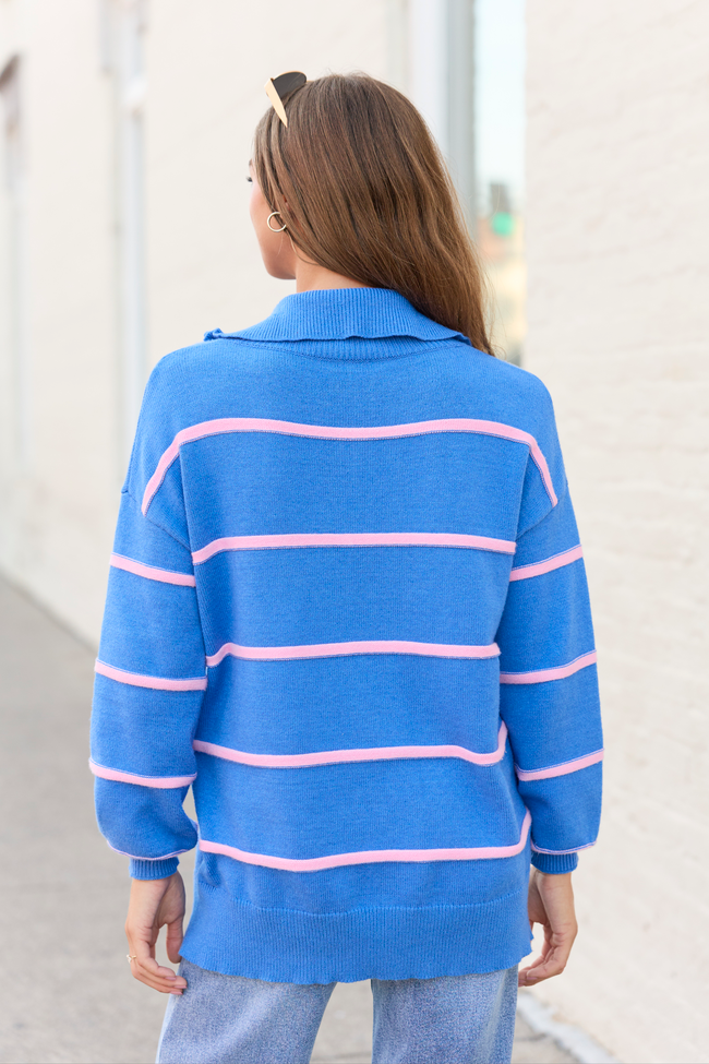 Sunday Stripe Club Blue And Pink Quarter Zip