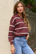 Sunday Stripe Club Chocolate And Ivory Quarter Zip