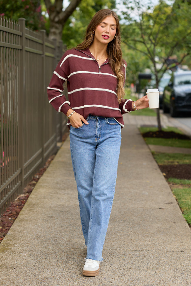 Sunday Stripe Club Chocolate And Ivory Quarter Zip