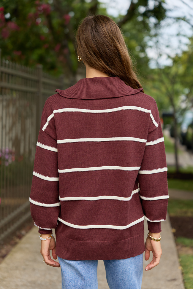 Sunday Stripe Club Chocolate And Ivory Quarter Zip