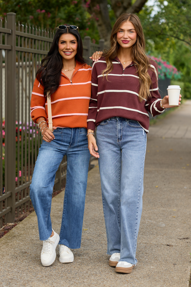 Sunday Stripe Club Chocolate And Ivory Quarter Zip
