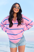 Sunday Stripe Club Pink And Blue Quarter Zip