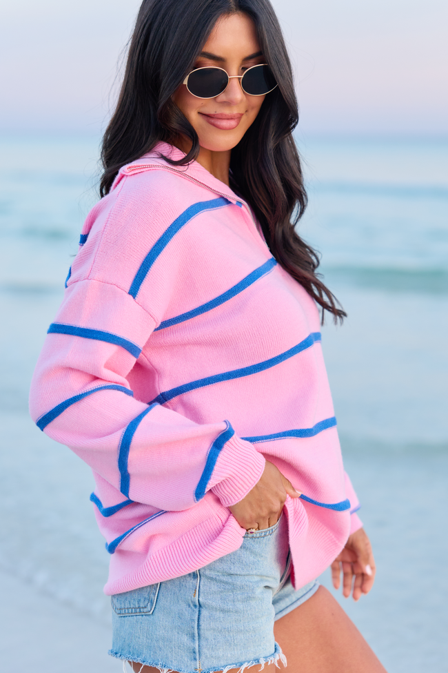 Sunday Stripe Club Pink And Blue Quarter Zip