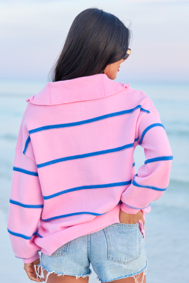 Sunday Stripe Club Pink And Blue Quarter Zip