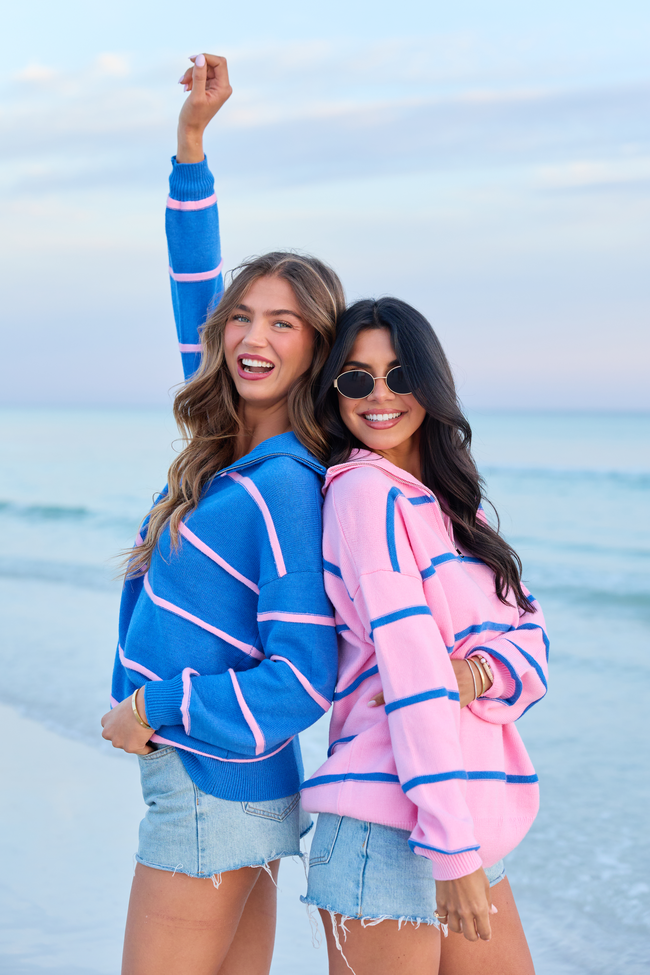 Sunday Stripe Club Pink And Blue Quarter Zip