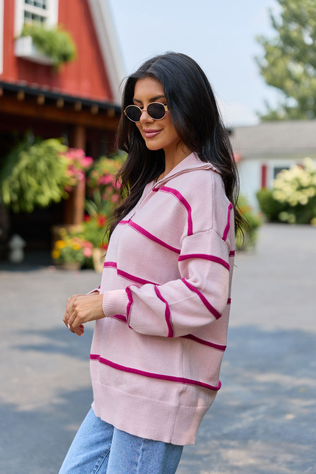 Sunday Stripe Club Pink And Wine Quarter Zip