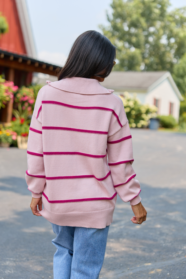 Sunday Stripe Club Pink And Wine Quarter Zip