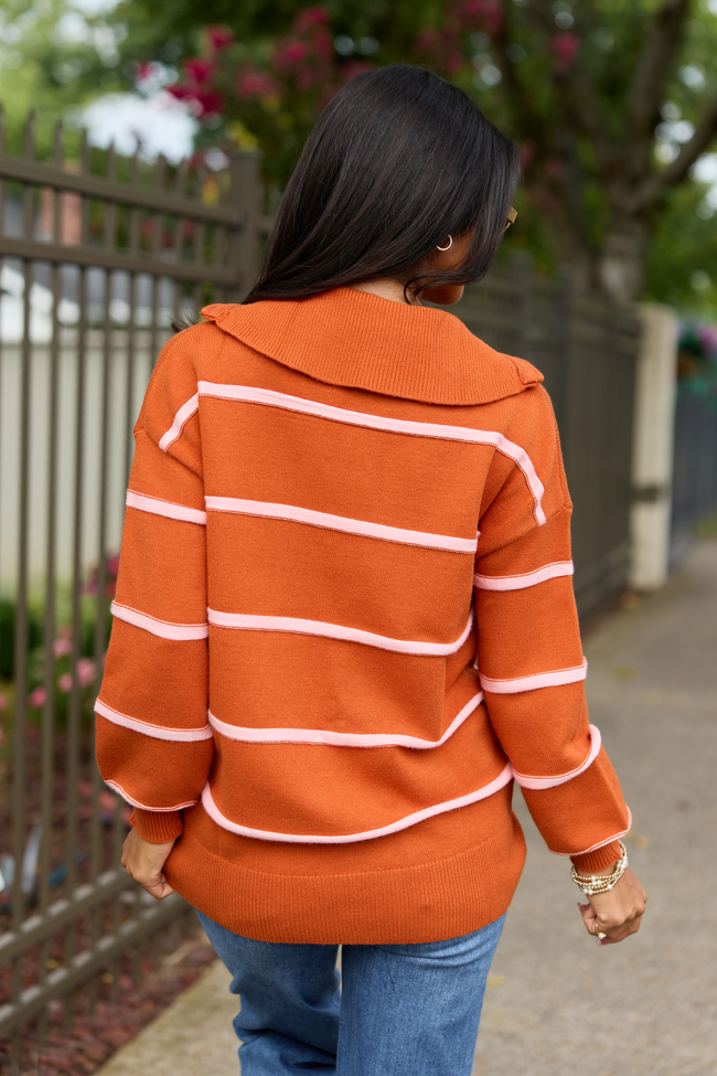 Sunday Stripe Club Rust And Pink Quarter Zip