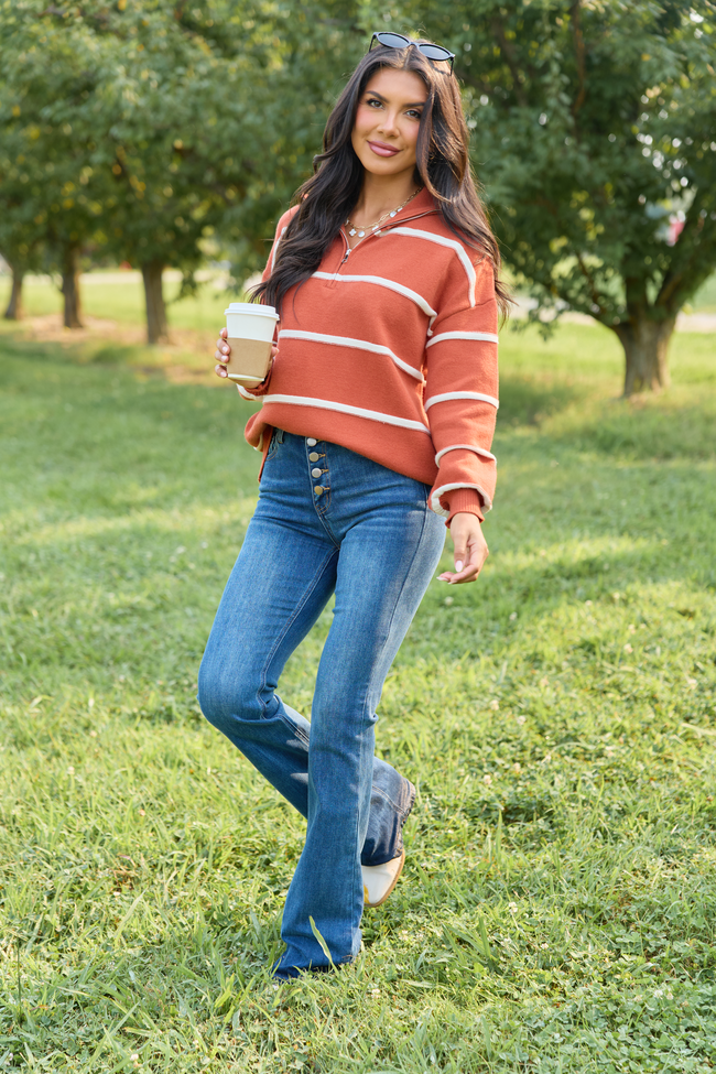 Sunday Stripe Club Rust And White Quarter Zip