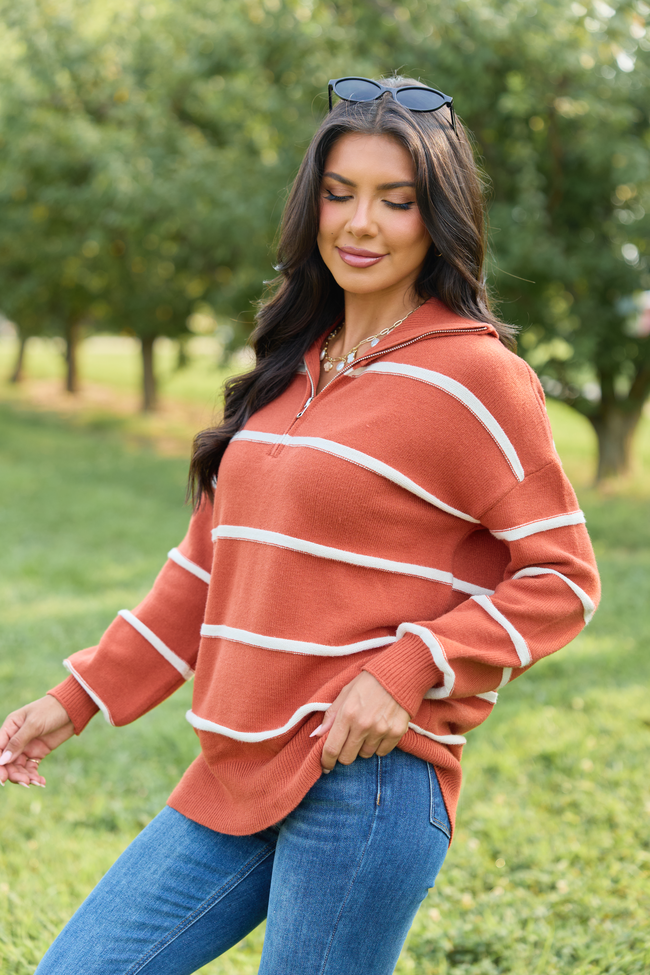 Sunday Stripe Club Rust And White Quarter Zip