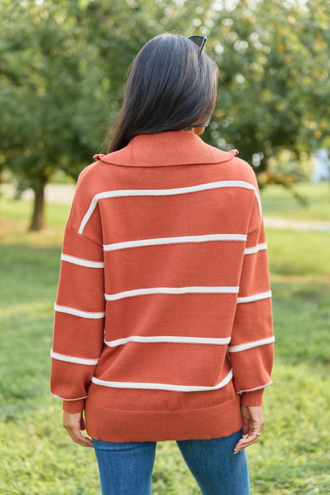 Sunday Stripe Club Rust And White Quarter Zip