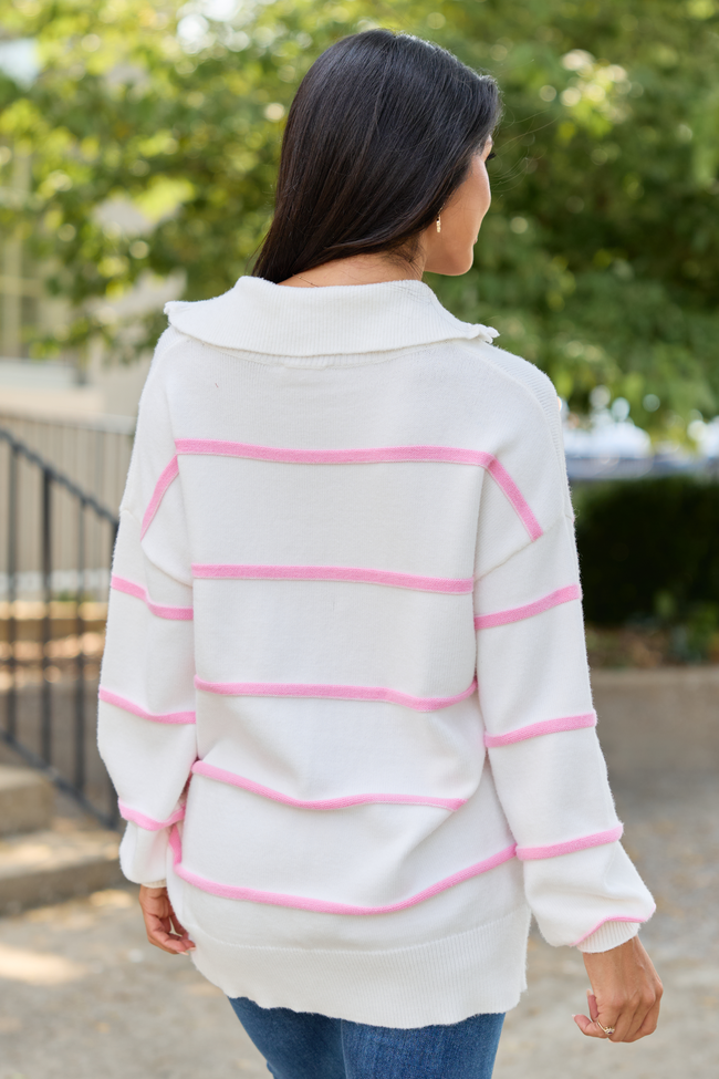 Sunday Stripe Club White And Pink Quarter Zip