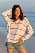 Sunday Stripe Club White And Taupe Quarter Zip