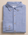 The front view of the Southern Tide Sunset Ridge Linen Rayon Solid Sport Shirt by Southern Tide - Tide Blue