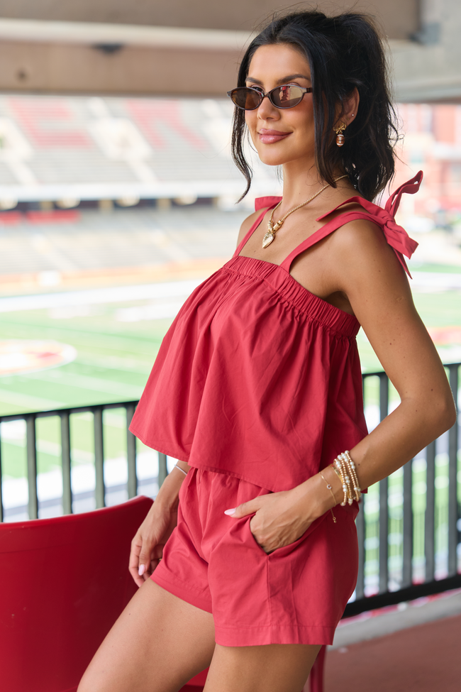 Sunset State Red Solid Tie Shoulder Tank SALE