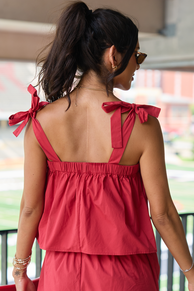 Sunset State Red Solid Tie Shoulder Tank SALE