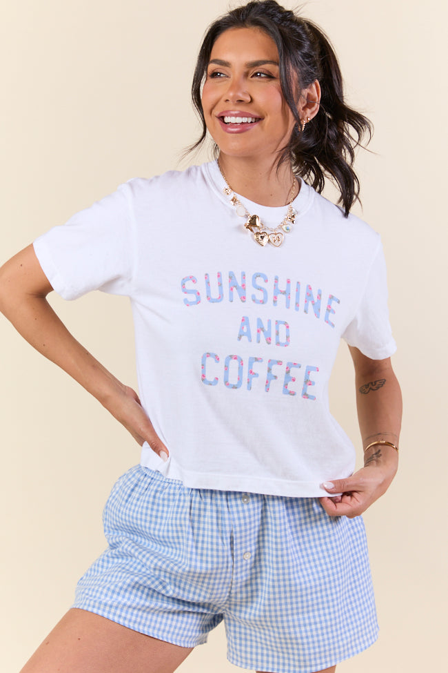 Sunshine And Coffee Floral White Boxy Graphic Tee FINAL SALE