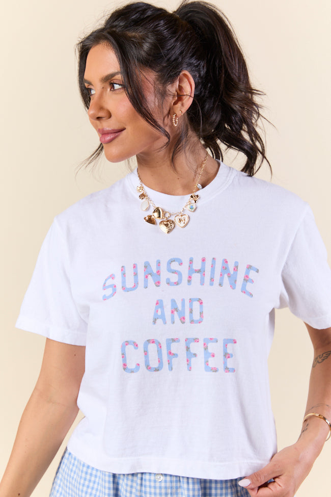 Sunshine And Coffee Floral White Boxy Graphic Tee FINAL SALE