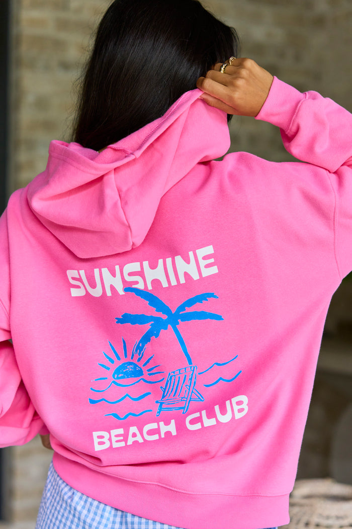 Sunshine Beach Club Pink Graphic Hoodie