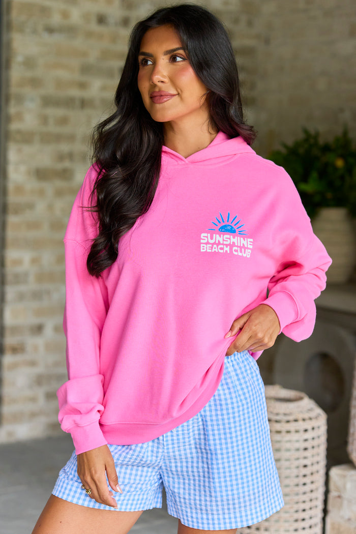 Sunshine Beach Club Pink Graphic Hoodie