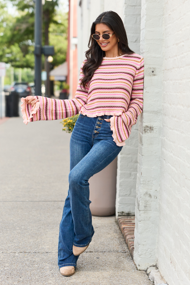 Sweet On Repeat Pink Multi Striped Sweater