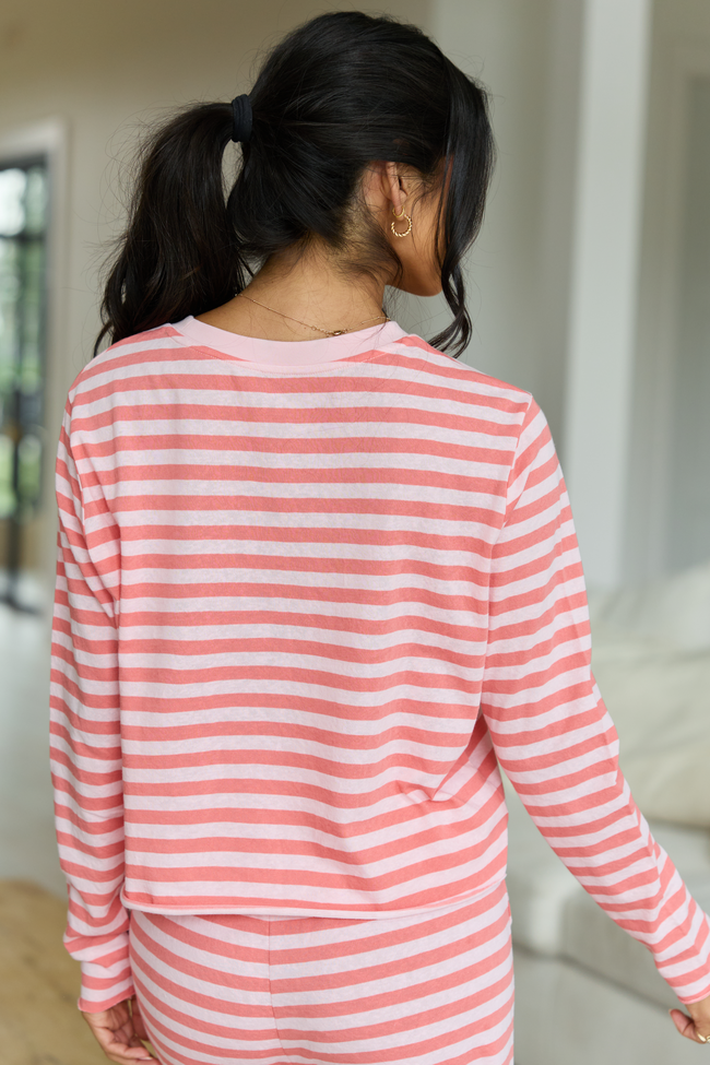 Sweet Retreat Coral Striped Pajama Top