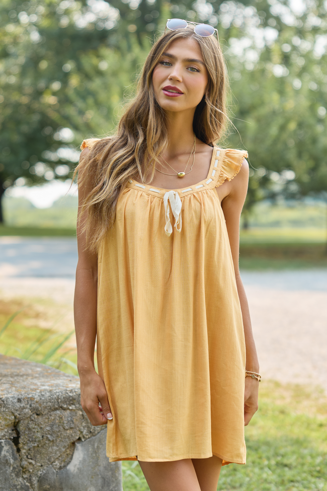 Sweet Simplicity Yellow Ribbon Detail Mini Dress